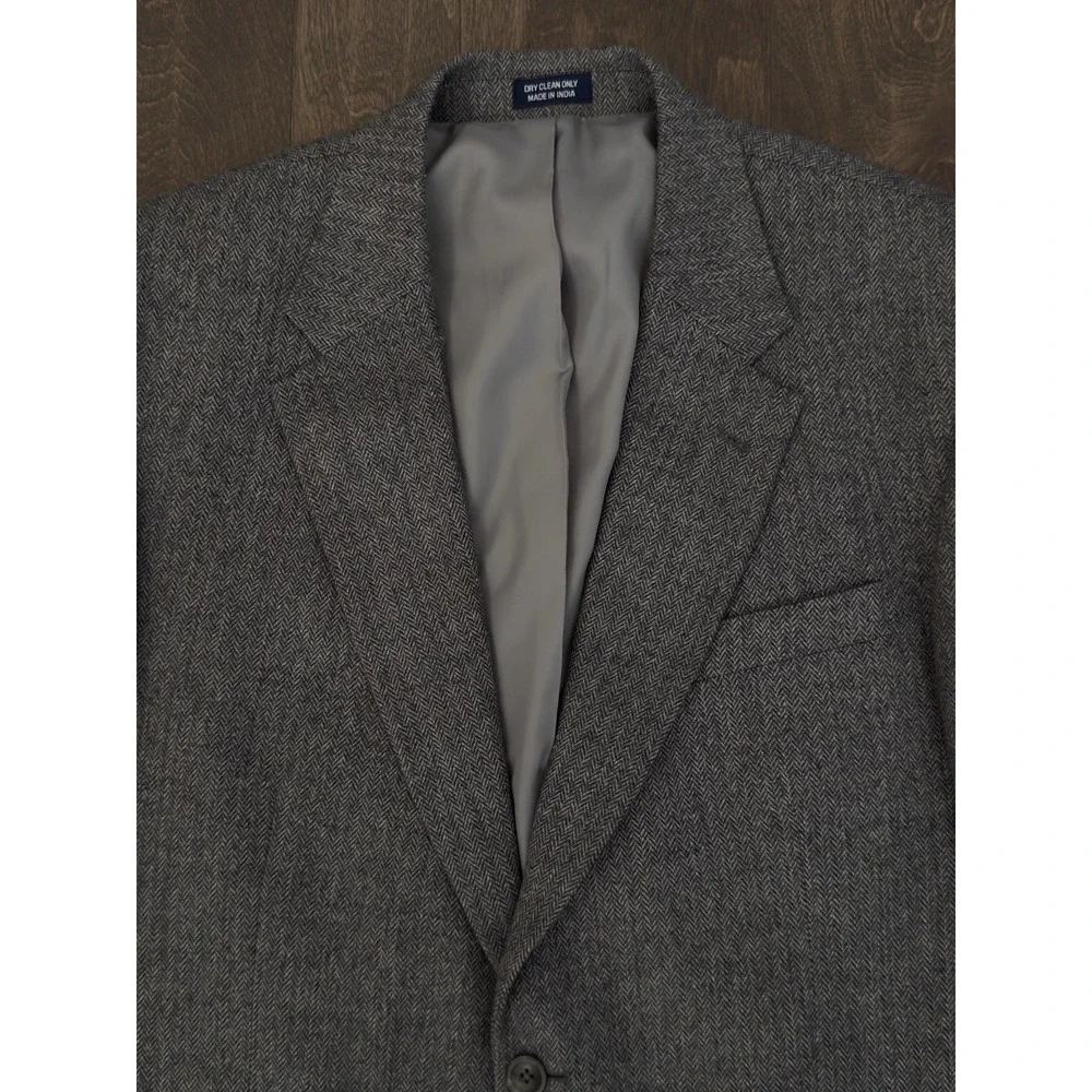 Meeting Street Sport Coat 44R Gray Herringbone Tweed 100% Lambwool Blazer Jacket
